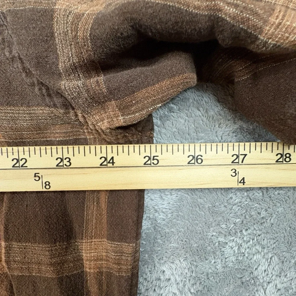 Van Heusen Men's XL Brown Plaid Linen Rayon SS Button Up Shirt SEE DESCRIPTION